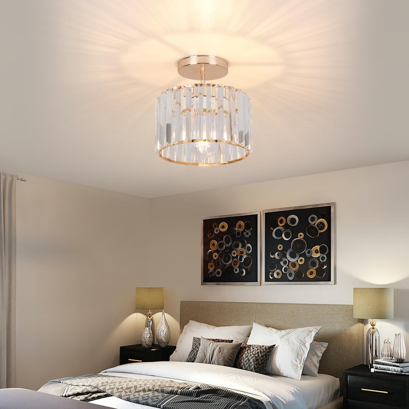 ZYDTRIP Crystal Ceiling Light Fixture Semi Flush Mount Ceiling Lamp