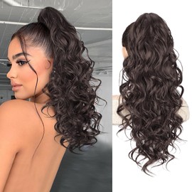QGZ 20" Wavy Ponytail Extension, Claw Clip Ponytail Hair Extension, Natural Synthetic Hairpiece for Women Daily Use(Dark Brown)