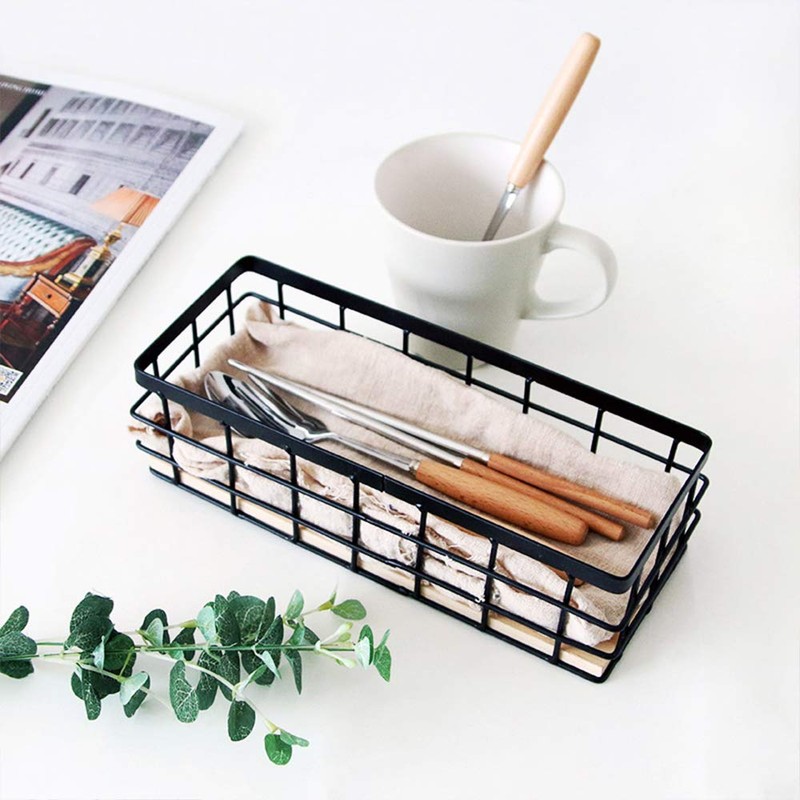 TIEYIPIN Small Metal Wire Storage Basket, Detachable Wood Base Storage