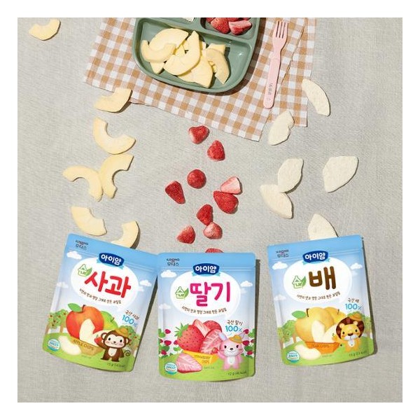 Ildong Hoodis IYAM freeze-dried fruit chips, choose 1 out of 3 types (pure apple/pure strawberry/pure pear) / 일동 후디스 아이얌 동결건조 과일칩 3종 중 택1 (순사과/순딸기/순배)
