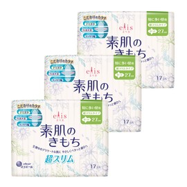 Ellis Bare Skin Kimochi Ultra Slim with Wings (especially for heavy days), 17 Sheets x 3 Packs (Bulk Purchase)