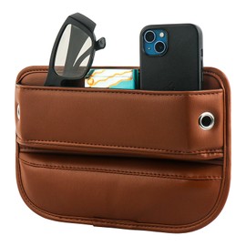 VENUSDALI Car Seat Organiser, Center Console Seat Seam Organiser, High Quality Front Seat Side Pocket Accessory, Elegant Leather Organizer for Small Items and Phones (Brown)