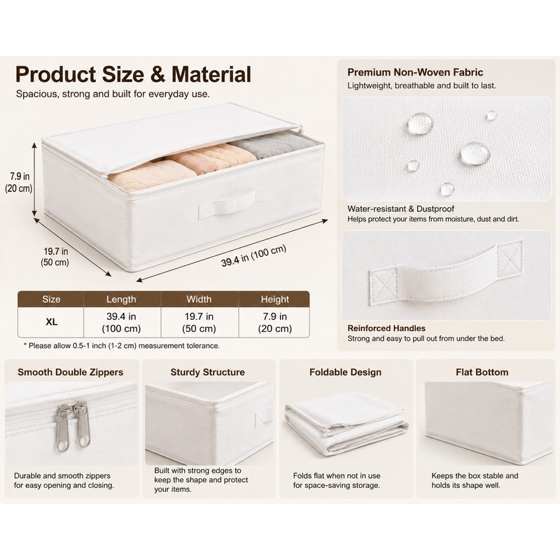 3 Pcs Foldable Storage Boxes for Clothes, Underbed Storage Organizer