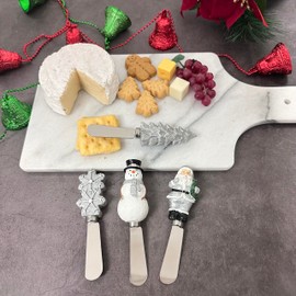 Supreme Housewares Chill Out Cheese Spreaders, Hand-Painted Resin Handles with Stainless Steel Blades for Spreading Cream Cheese, Butter, and Jam, Assorted Christmas Designs, Set of 4