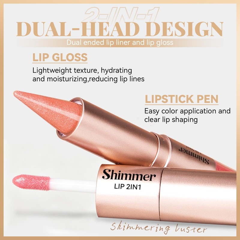 Pink Lip Gloss and Lip Liner, Glitter Dual End 2in1