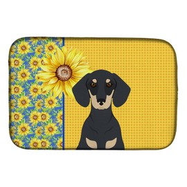 Caroline's Treasures WDK5396DDM Summer Sunflowers Black and Cream Dachshund Dish Drying Mat Absorbent Dish Drying Mat Pad for Kitchen Counter Dish Drainer Mat for Countertop, 14 x 21", Multicolor