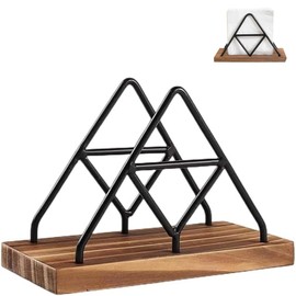 DACUAN Geometric Metal Wire & Solid Wood Triangle Napkin Holder Rack - Wooden Napkin Holders for Kitchen, Dinner Table, Cocktail Bar, Tablecloth Decor