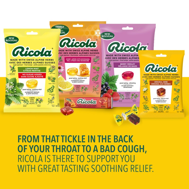 Ricola Berry Medley Cough Suppressant Throat Drops, 45 Count Bag