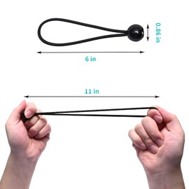 UOIENRT 50 Pcs Ball Bungee Cords with Elastic String, Reusable Trap Bungees Tie for Canopy, Tarp, Straps, Tent, 6 Inch, Black