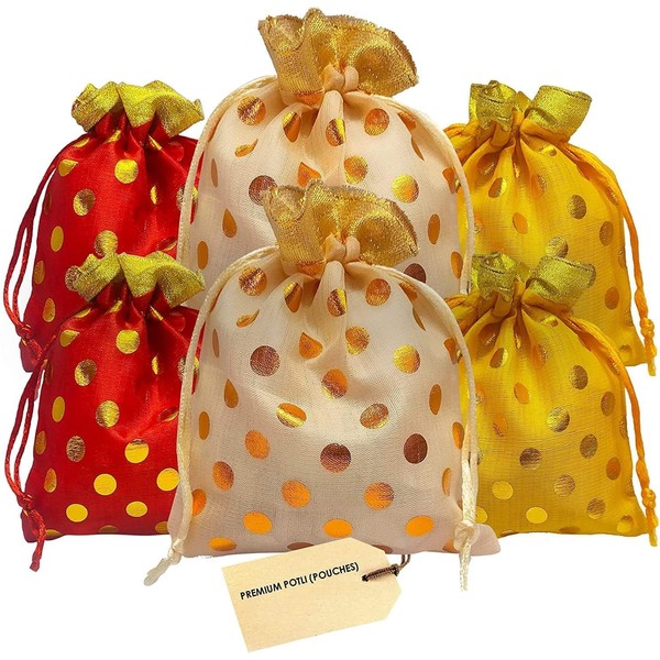 SATVIK Dot Potli - Set of 24 | 9-Inch Polyester