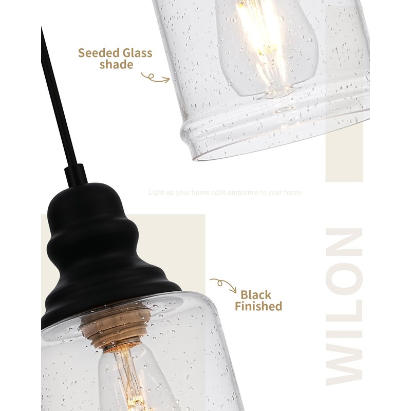 WILON Modern Glass Pendant Lights for Kitchen Island, 6.29" Mini