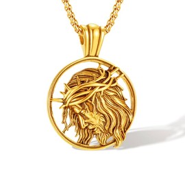 Sifity Gold Plated Jesus Christ Coin Necklace Medallion, Christian Prayer Crucifixion Pendant, For Men, Him, Boyfriend 22 Inch | Cadenas Para Hombres
