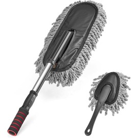 Quita Polvo para Auto, Paquete de 2 Plumero para Auto, Exterior sin Arañazos, Poste Extensible, para Limpiar el Coche (Gris)