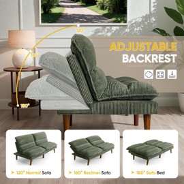 Flamaker Convertible Futon Sofa Bed Futon Couch with Adjustable Back Upholstered Sleeper Sofa Bed for Living Room Furniture (Fabric,Grey)