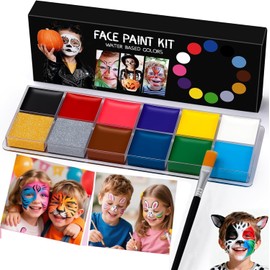 12 colores Halloween de pintura facial y corporal, paleta profesional de pintura facial a base de aceite, segura, no tóxica, pintura artística para fiestas de Halloween, vacaciones, arte, maquillaje, disfraces