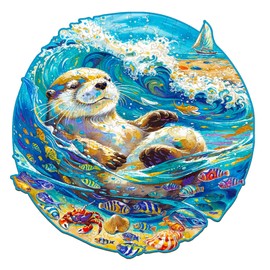 Wooden Jigsaw Puzzles, Wooden Puzzles for Adults & Kids, Wood Puzzles Adult Unique Shape Leisurely Otter, Gifts for Women and Men, Family Puzzles (11.4 * 11.3n 200pcs)