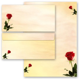 Writing Paper Set 40 Pieces Rose Design Baccara Roses 20 Sheets Writing Paper + 20 Matching Envelopes DIN Long without Window