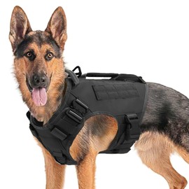 Tactical Dog Backpack Harness for Large Breed Original Design Metal Buckle Vest with Side Bags Pouches for Service Working Training (Black (Vest only), Medium)