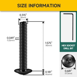 Mywish M8 x 40mm 20Pcs Flange Button Head Hex Socket Cap Screws Bolts, 304 Stainless Steel Furniture M8 x 1.25 Bolts Full Thread, Black Oxide & Hex Spanner