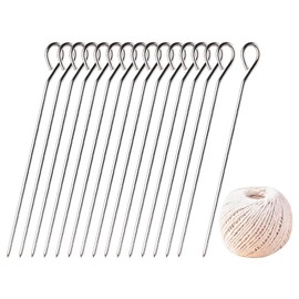 GSHLLO 16 Pcs Meat Trussing Needle and 70m Cooking Twine Chicken Roasting Needle Stainless Steel Barbecue Skewers Turkey Lacers Poultry Lacing Kit Poultry Grilling Supplies for BBQ