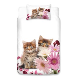 HOMHOMHA Cat Single Bed Duvet Cover Set For Girls/Kids/Boys/Adults Soft Microfibre Bedding Sets Equipped With Quilt Cover 135x200cm And Pillowcase 50x75cm(2pcs)