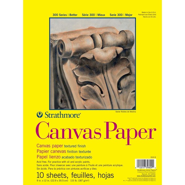 Strathmore 300 Series Canvas Paper Pad, Glue Bound, 9x12 inches, 10 Sheets (115lb/187g) - Artist Paper for Adults and Students - Acrylic and Oil Paints