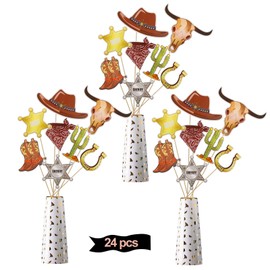 Kauayurk Western Cowboy Party Decorations Centerpiece Sticks, 25Pcs Western Theme Table Topper Supplies, Wild West Cowboy Theme Birthday Table Decor Photo Booth Props