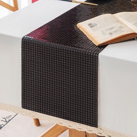 Whakano Glitter Table Runner, Disco Party Table Runner, Tablecloth with Sequins, for Birthdays, Banquets & Weddings, Dining Room, Party, Holiday Decoration, Table Decoration, Black, 30 x 275 cm