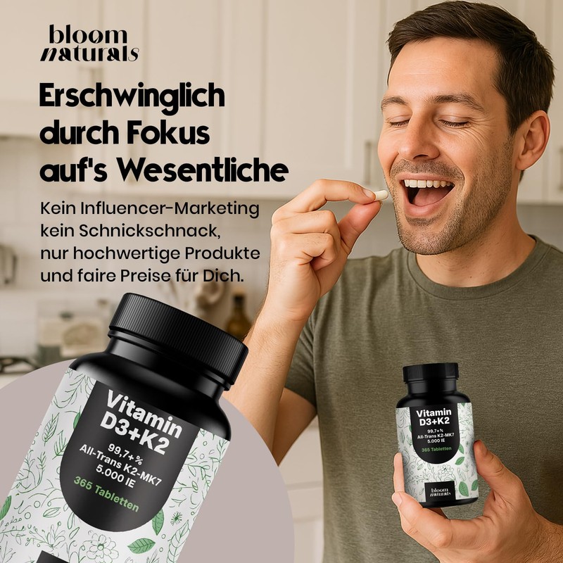 Vitamin D3 K2 5000 IU High Dose - 365 Tablets