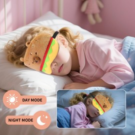 Flyingmage Cute Sleep Eye Masks for Kids, Kawaii Cartoon Kids Sleeping Mask for Women Boys Girls Teens, Soft Plush Adjustable Eyeshade Silk Travel Nap Eye Cover, Brown Burger