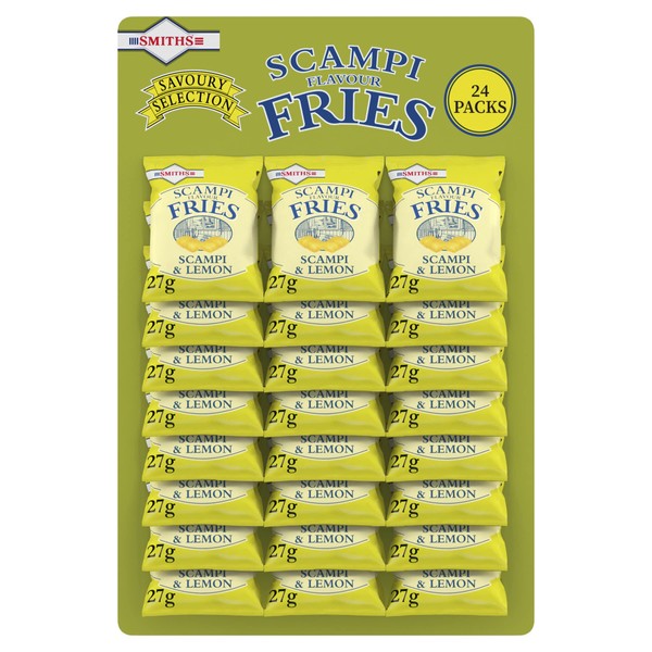 Smith's Savoury Selection Scampi & Lemon Fries 27g (Sheet of 24 Bags) - Scampi and Lemon Flavor Cereal Snack [Packaging may vary]