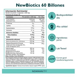 Newbiotics 60 Billones Con Magnesio Newmanity 120 Caps Sabor Sin Sabor