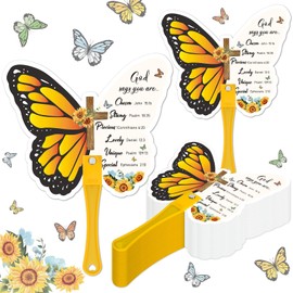 FYSUIMU 50Pcs Christian Church Plastic Fans Butterfly Sunflower Handheld Fans Double Sided Party Favor Fans for Guests Wedding Bridal Baby Shower Birthday Party