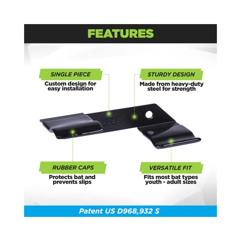 HIDEit HBat | Horizontal Baseball Bat Mount - Size: SINGLE