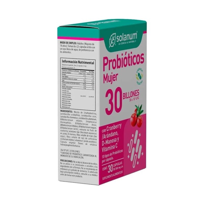 Solanum Probióticos Mujer 30 Billones Sabor Arandano, 30 capsulas de