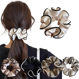 VEVE & MIKI Brand Hair Ring, Stylish, Cute, Friction Relief, Anti-Static, Silk Fabric, Wood Ear-shaped Satin, Silk Hair Ring, 3.7 inches (9.5 cm), Non-Tracing, Hair Elastic, Stylish, Adult Women, Can