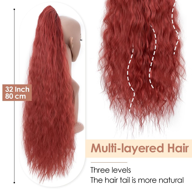 TESS Ponytail Extensions, 80 cm, Red, Corn Wave Braid Hair