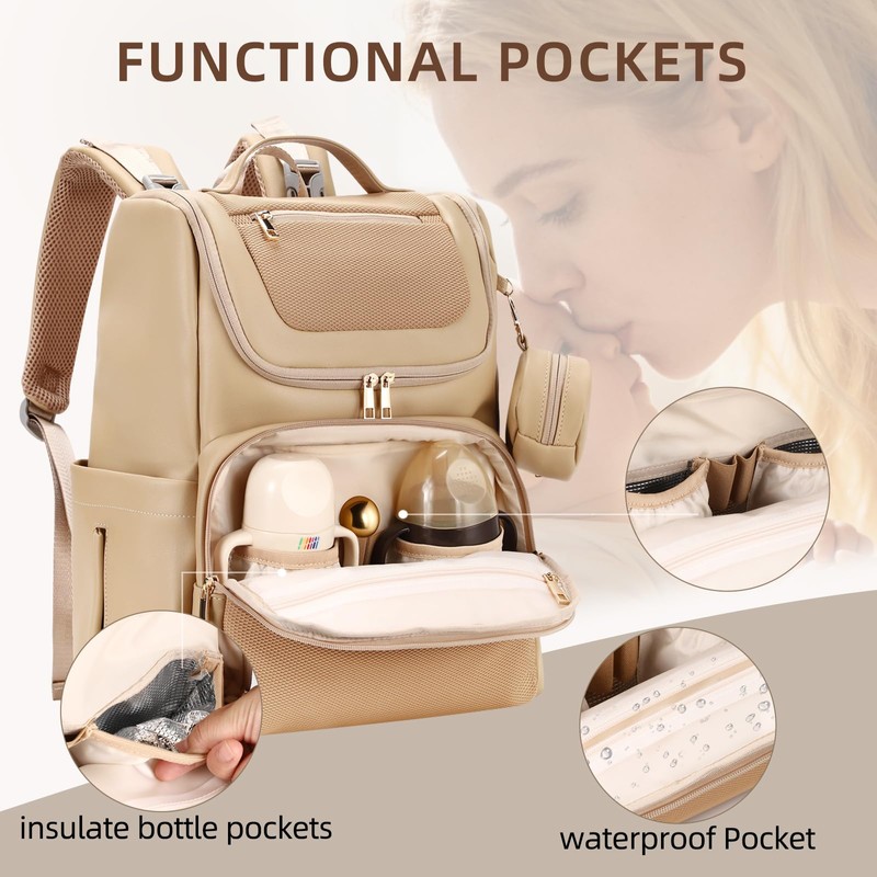 vosmles Large Leather Diaper Bag Backpack, Baby Travel Bag with