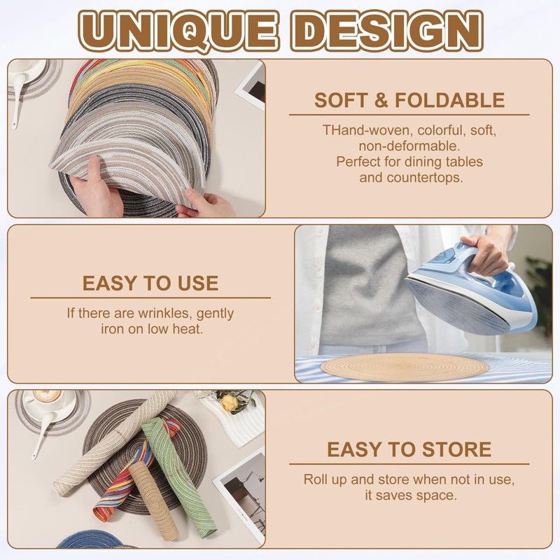 sourcing map 8 Pcs Round Woven Placemats, 4.3 Inch Braided