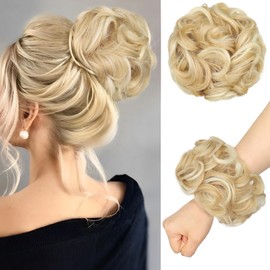 RONTAYA Messy Bun Hair Pieces Wavy Curly Synthetic Updo Chignon Fake Scrunchies Ponytail Extension for Women Dirty Blonde