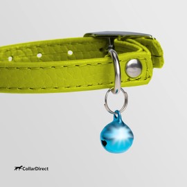 CollarDirect Leather Cat Collar with Safety Clasp, 23-28 cm, Lime Green, Elastic Strap and Bell for Medium Cats