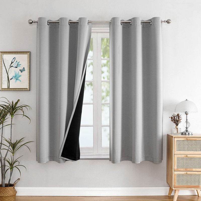 ChrisDowa 100% Blackout Curtains for Bedroom with Black Liner, 2