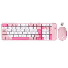 Wireless Bluetooth Keyboard and Mouse Combo Dual Mode 100 Keys Gaming Keyboard 1600DPI Mouse Set for PCs Laptops Pink