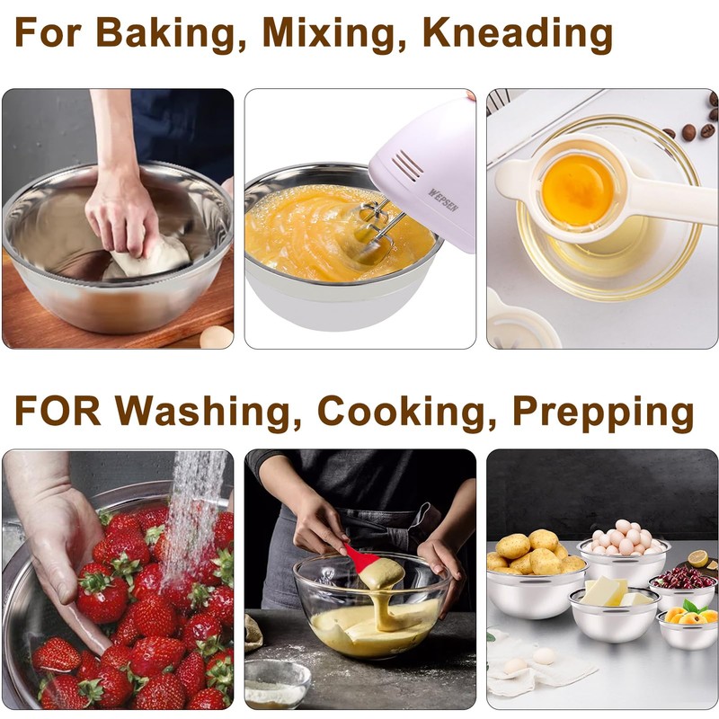 WEPSEN Hand Mixer Electric Mixing Bowls Set, 5 Speeds Handheld