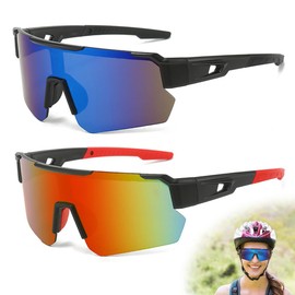 DAJASD Fast Glasses Rave, Pack of 2 Sports Sunglasses, Polarised Cycling Glasses, Windproof Cycling Glasses, UV400 Safety Glasses, Quick Glasses for Men Women for Fishing, Road Bike, Sports