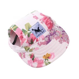 BBEART Dog Hat,Dog Sunscreen Hat Baseball Cap Outdoor Sports Hat with Ear Holes and Chin Strap Adjustable Hat for Small and Medium Dog (S, Flower)