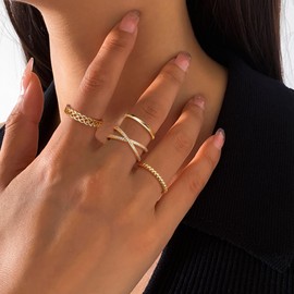 ZELORES 8Pcs 14K Gold Plated Rings for Women Stackable Thin Knuckle Rings Set CZ Criss Cross Midi Thumb Finger Rings Dainty Plain Band Gold Stacking Ring Size 6-10 (6)