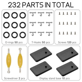 DisplayMore 232Pcs 3.75 inch G.i Joe Action Figure Replacement Accessories,Include 50Pcs T Hooks+50Pcs O-Rings +120Pcs Screws+2Pcs Spanner+10Pcs Figure Display Stands (Black Square Stands Set-B)