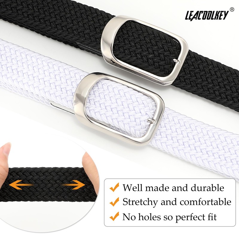 LEACOOLKEY 2 Pack Stretch Belts for Men Elastic Woven Braided
