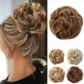 JJstar Messy Hair Bun Curly Wavy Hair Scrunchies Accessories Pieces for Women Girls Synthetic Chignons (Brown Blonde)